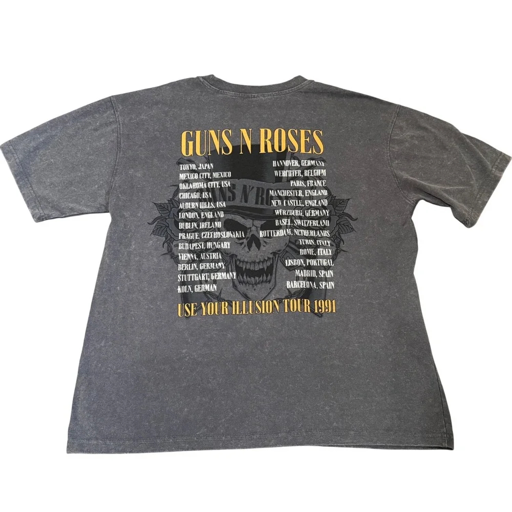 Guns N‎ Roses World Tour 91 Graphic Tee Charcoal Grey Mineral Wash Shirt Medium